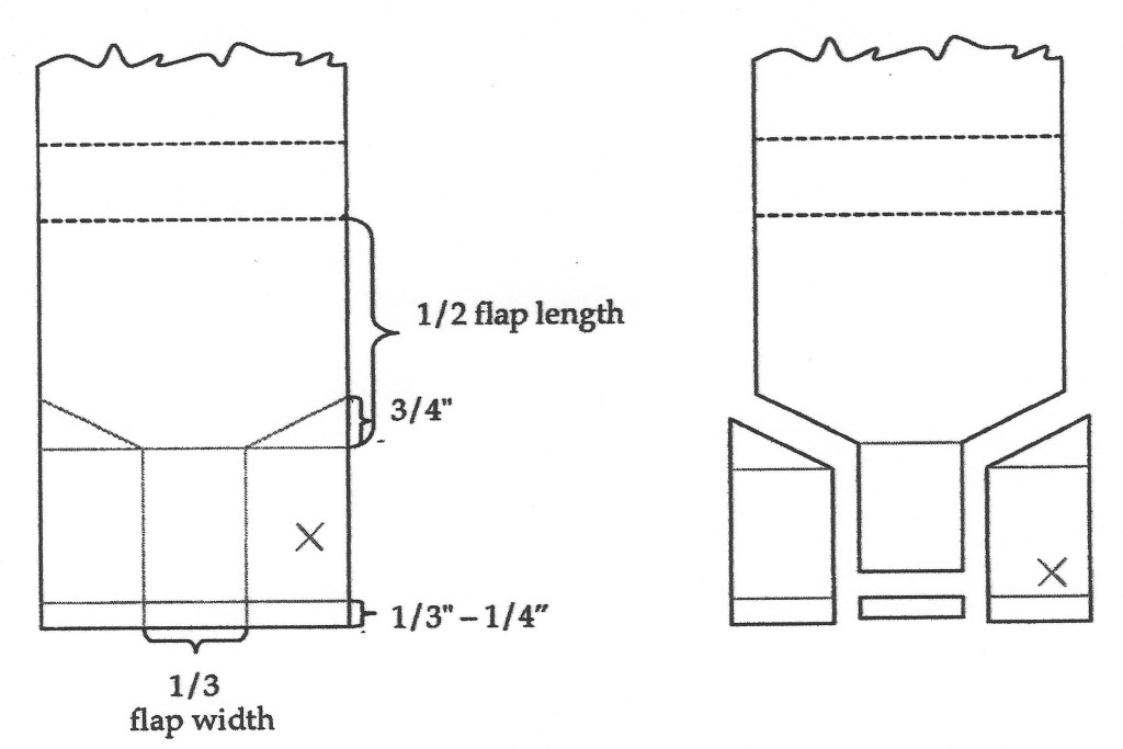 Diagram of how to make the tongue that nestles in a slot to keep the box in the closed position.