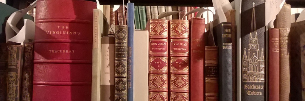 Image of a shelf of rare books from the Archives and Rare Books Library