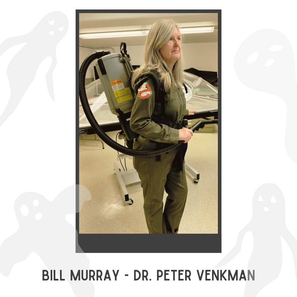 woman dressed as a ghostbuster