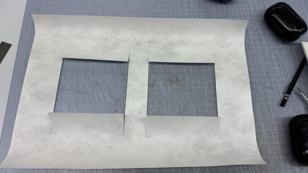 Tyvek cut in preparation for covering the foam