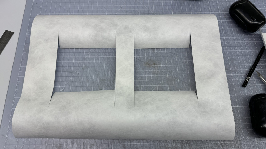 Tyvek cut in preparation for  covering the foam