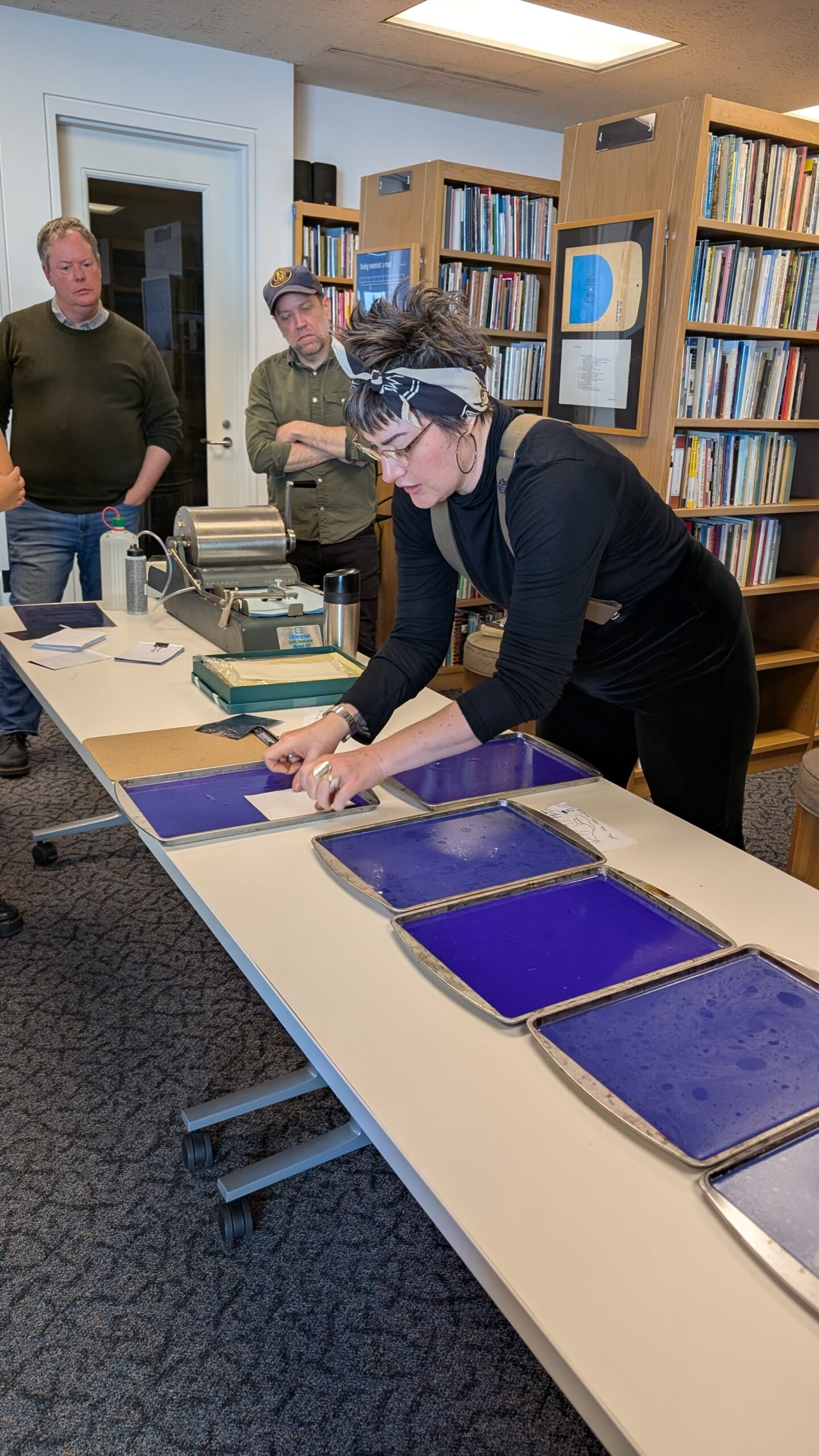 Image of gelatin plates stained purple by the dye used to make the hectograph copies.