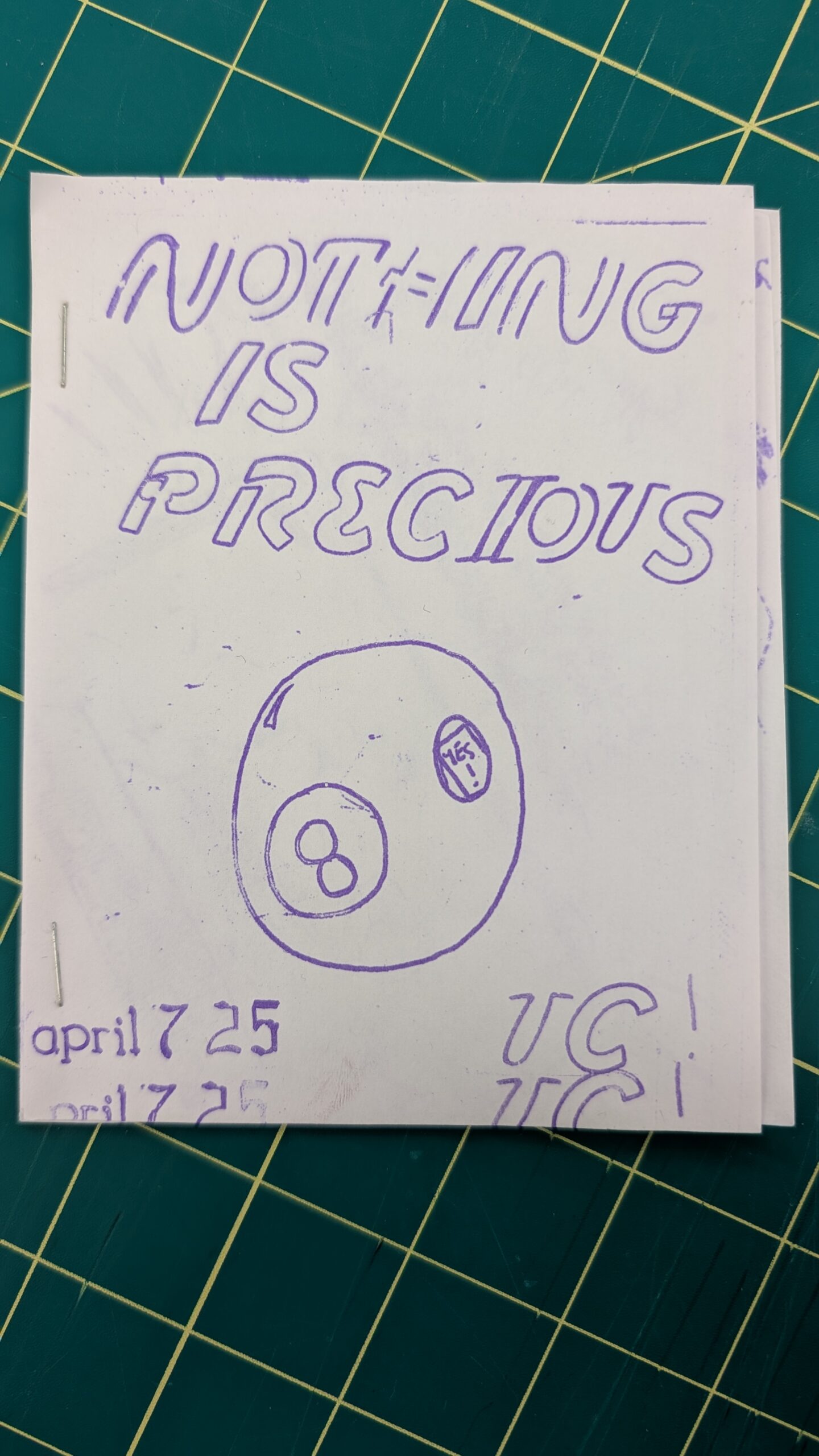 Image of the zine created by the workshop participants on the mimeograph machine.