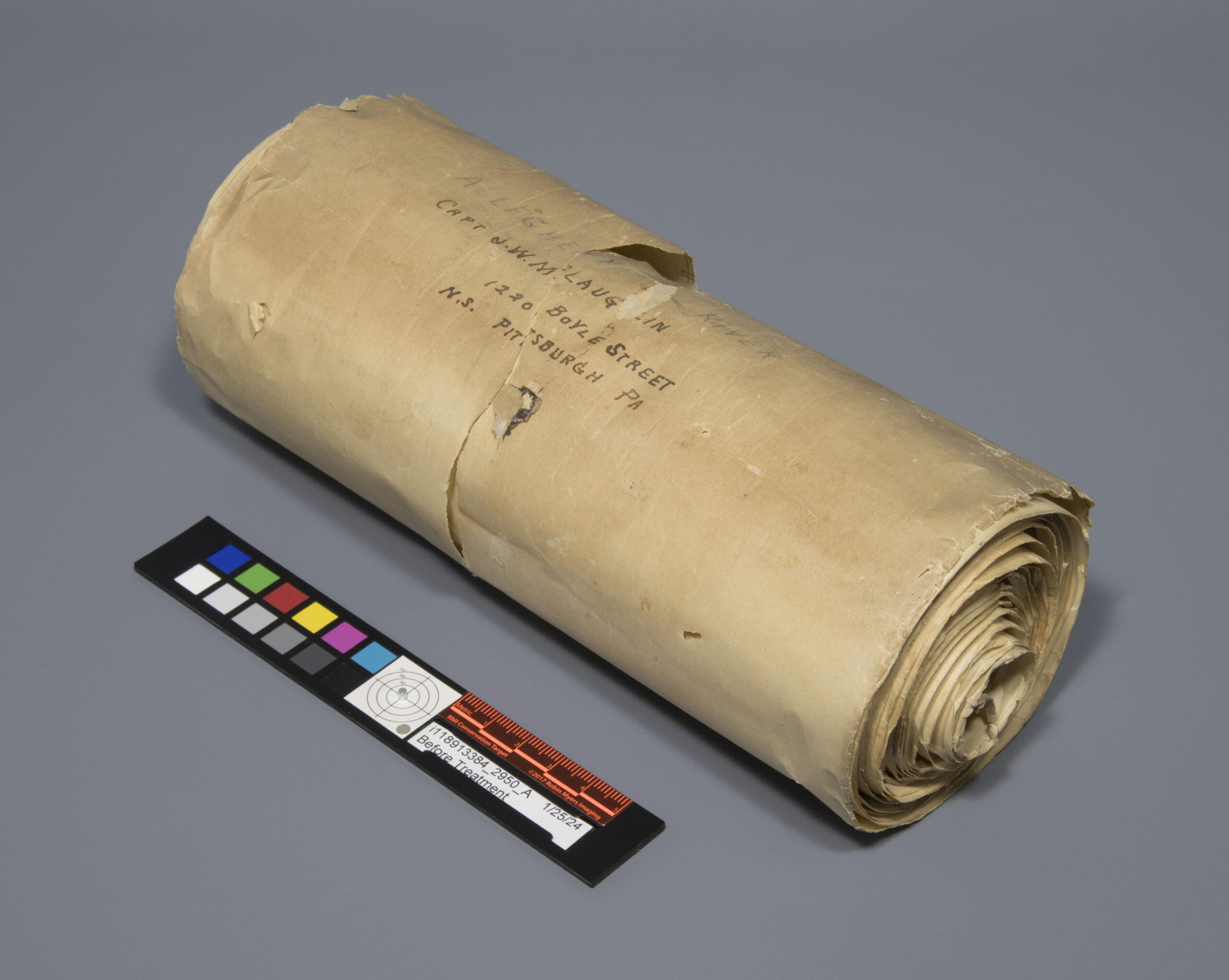 Scroll with photography target in front of it