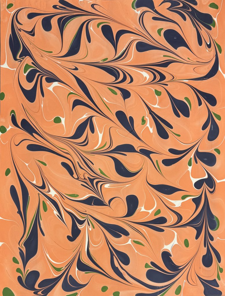 Drawn stone pattern in shades of coral, navy, green and white.