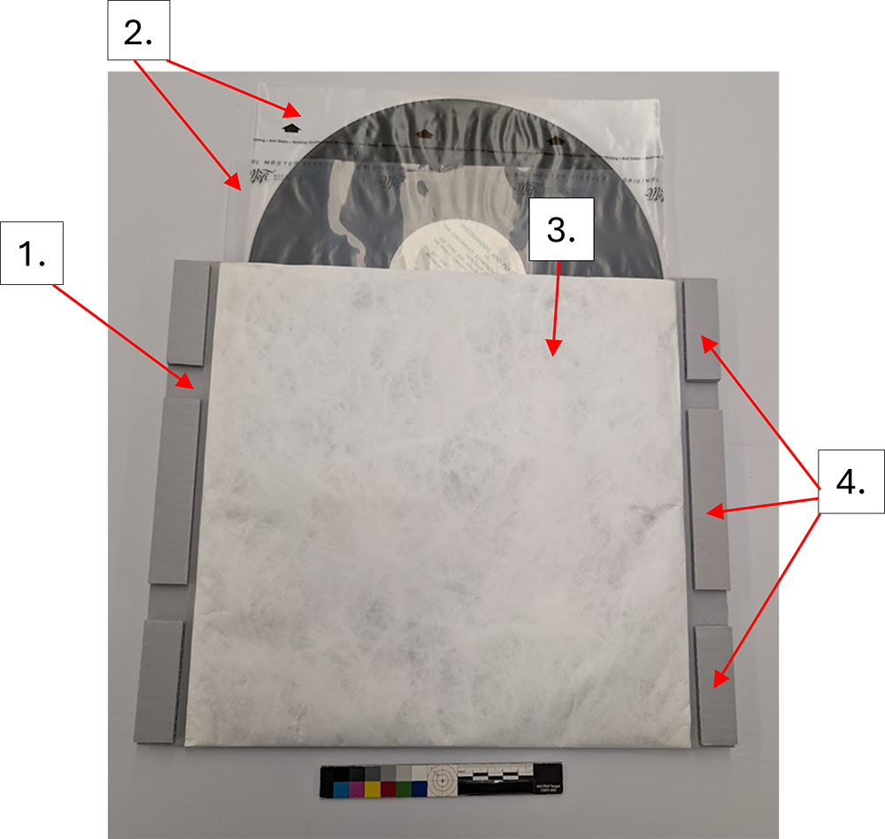 The finished sleeving system for each albums with numbers indicating to various parts of the system.